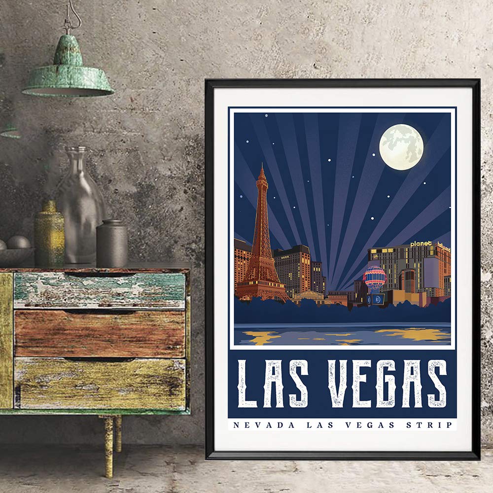 USA Nevada Las Vegas Strip America Vintage Travel Poster Art Print Canvas Painting Home Decoration Gift(12X18inch)