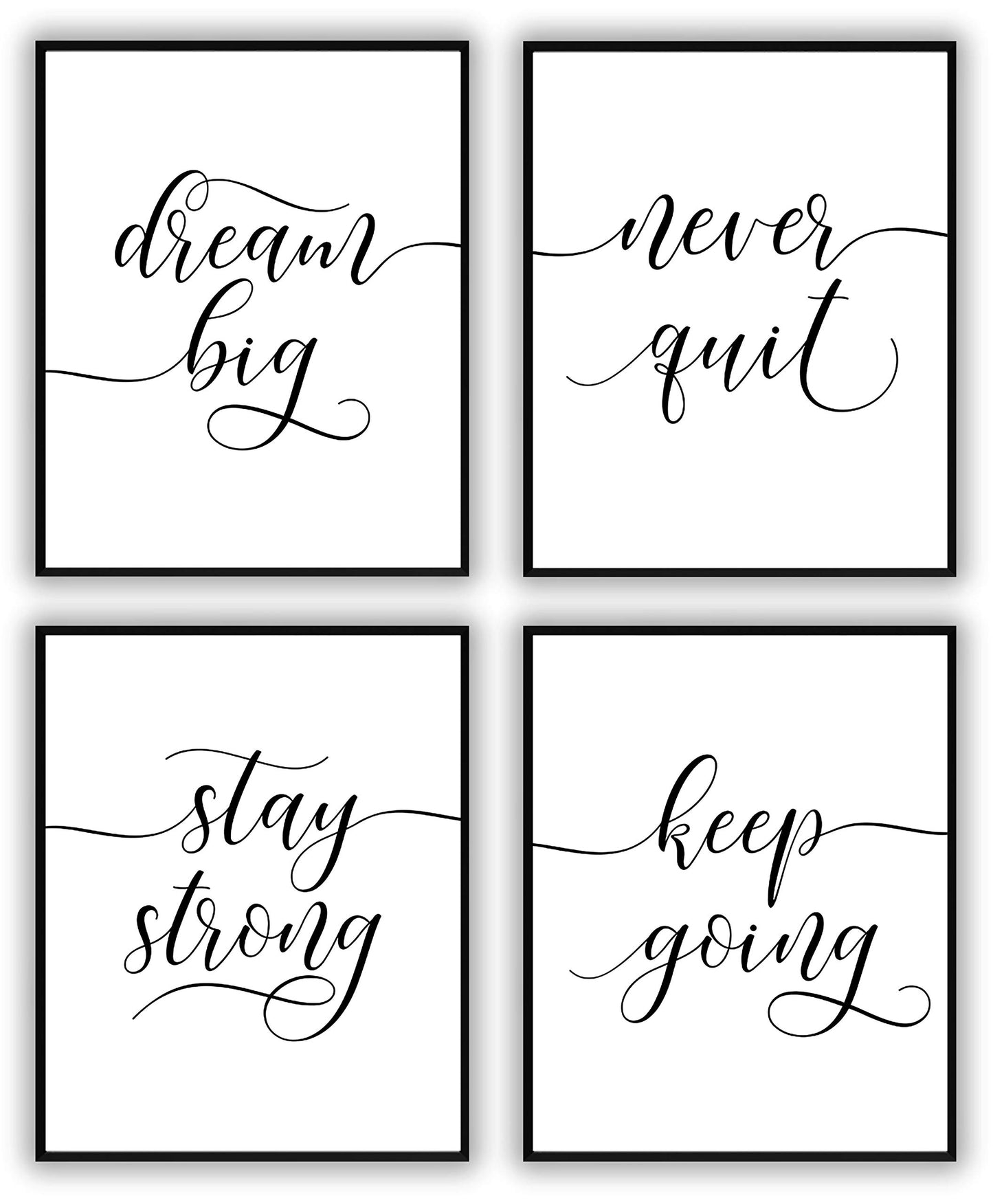 Motivational Wall Art, Inspirational Wall Art Decor For Office bedroom and living room, Positive Quote & Saying Office Decor - Black and White Picture Wall Poster Prints (8X10 Set of 4 Unframed)