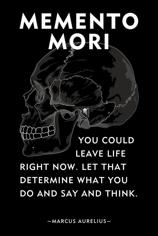 Motivational Quote "Memento Mori" by Stoic Marcus Aurelius With Skull Unframed Poster Or Print
