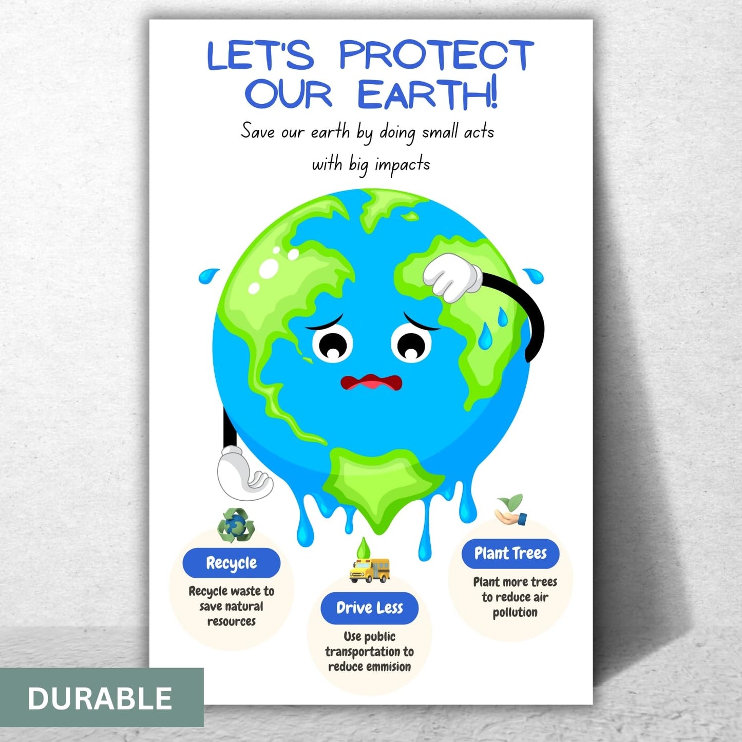 Save the Earth Art Poster. Environment Environmental Art Print Environmental Awareness for Kids, Save the Earth Print, Motivational Poster, Earth Day Eco Activist Art - 11x17 in. LAMINATED - No Frame