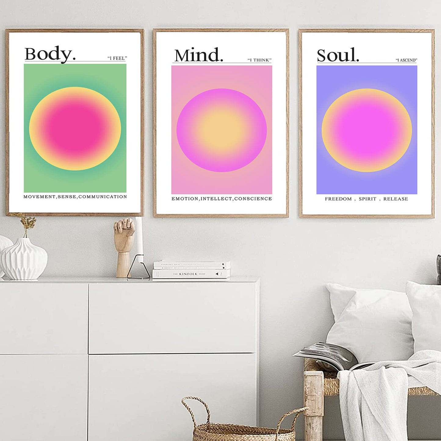 Aura Poster Angel Number Print Mind Body Soul Wall Art Energy Spiritual Picture Aesthetic Wll Art Colorful Gradient Aura Artwork Purple Pink Green Posters for Living Room Bedroom 16x24inch Unframed