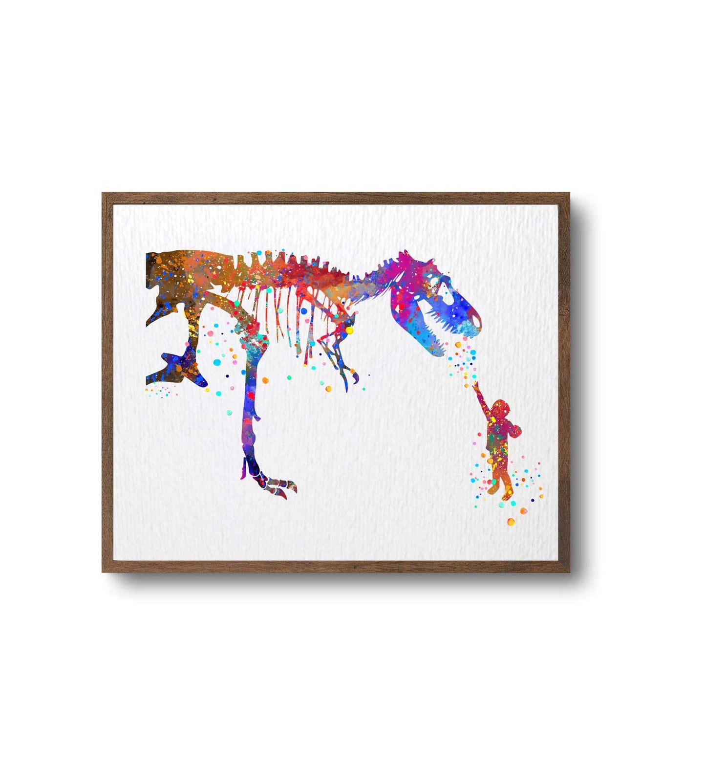Dignovel Studios 8X10 Unframed Boy and T-Rex Dinosaur Brave Curious Peace Tyrannosaurus Rex Friendship Animal Watercolor Art Print Poster Wall Art Nursery Kids Office Home Decor DN578