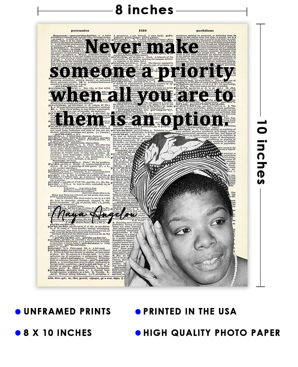 Inspirational Wall Art Poster "Never Make Someone a…", Maya Angelou 8x10 Dictionary, Motivational Wall Art & Positive Affirmations Wall Decor for Bedroom, Teen Girl, Boy & Office Decor for Men, Women