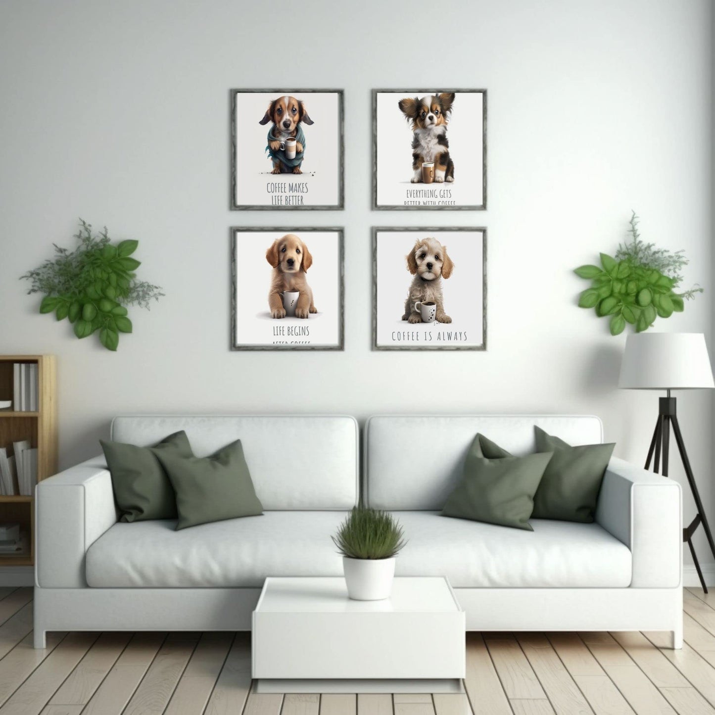 HT LIFE Funny Dog Decor Dog Lovers Wall Art Home Decor Poster Dog Wall Art-Set of 4 (8x10) Funny Animal Wall Art Posters - Cute Poster Funny Wall Art Dogs Who Love Coffee Unframed