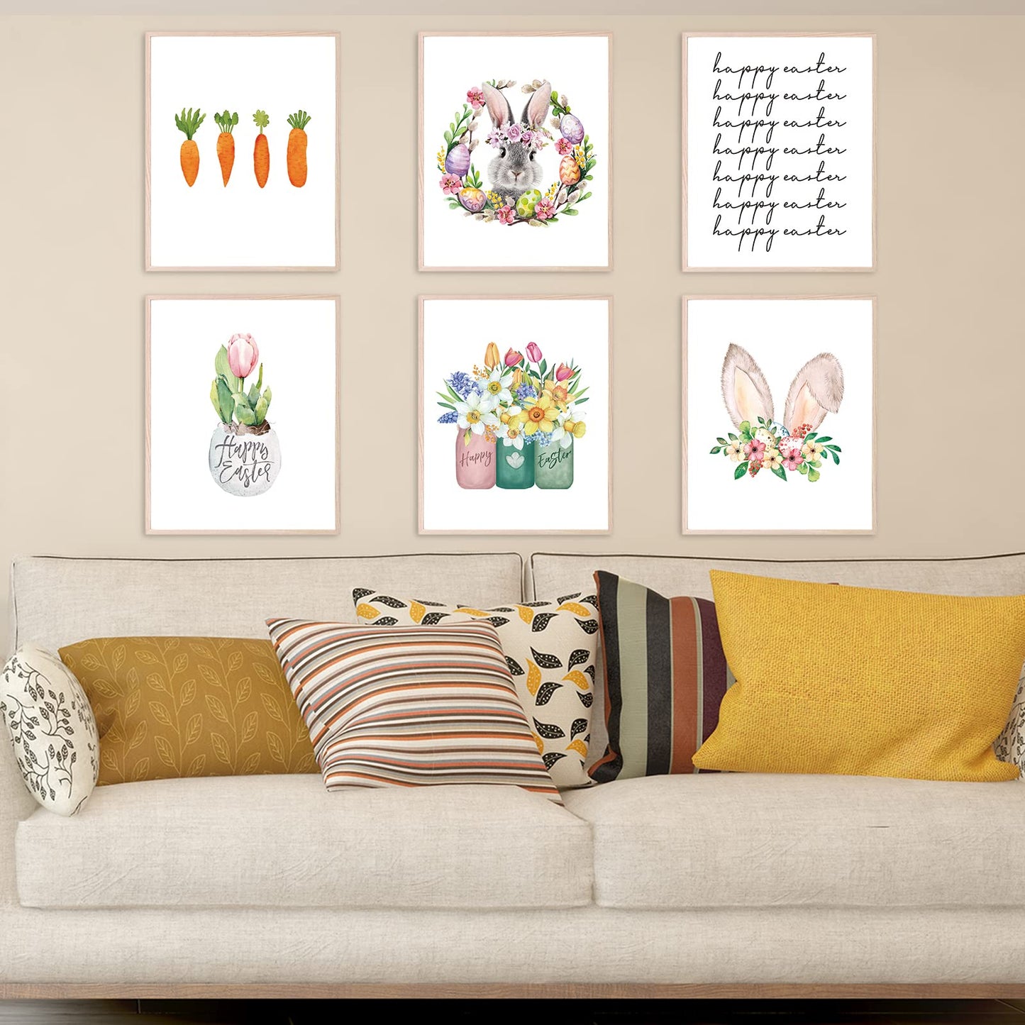 Whaline 9Pcs Happy Easter Wall Art Prints Bunny Egg Carrot Rabbit Floral Printed Paper Art Posters Minimalism Decorative Wall Decor for Home Gallery Living Room Bedroom Decor, 8 x 10 Inch, Unframed