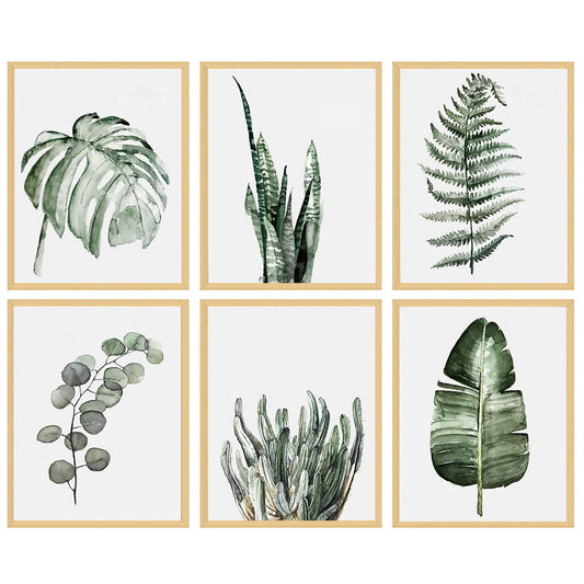 HZSYF Green Plant Picture wallart-Bathroom Kitchen Wall Decor Simple Life Tropical Leaf Canvas Paintings Nature Palm Banana Monstera Botanical Prints Contemporary Minimalist Posters Unframed 8x10inch