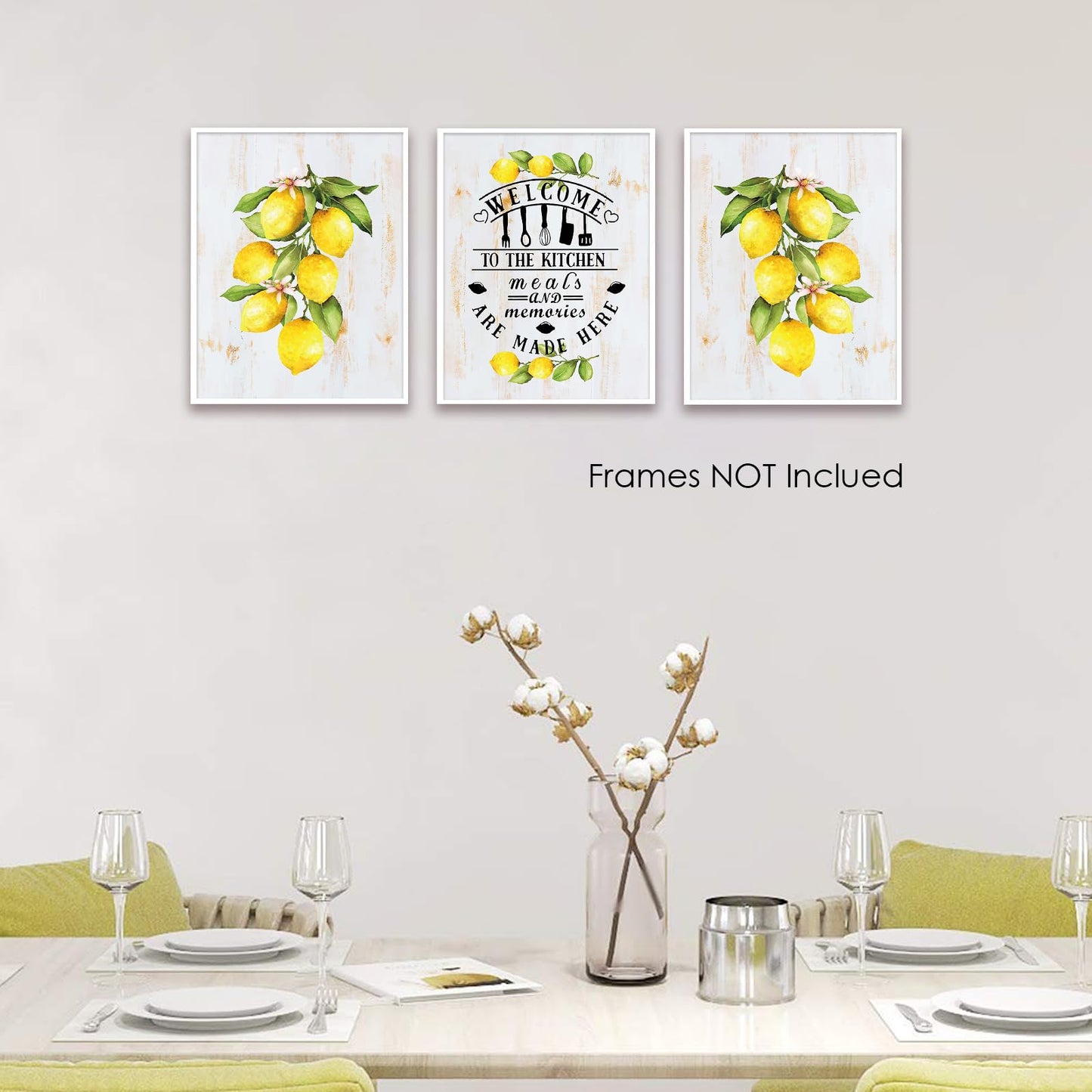 Wall Art Wall Décor Prints Lemon Posters for Room Aesthetic Watercolor Lemon Décor Lemon Kitchen Decor Lemon Themed Farmhouse Artwork for Home Office Kitchen Wall, Set of 3 Unframed, 8 x 10 Inch