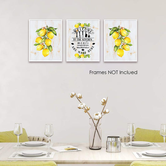 Wall Art Wall Décor Prints Lemon Posters for Room Aesthetic Watercolor Lemon Décor Lemon Kitchen Decor Lemon Themed Farmhouse Artwork for Home Office Kitchen Wall, Set of 3 Unframed, 8 x 10 Inch