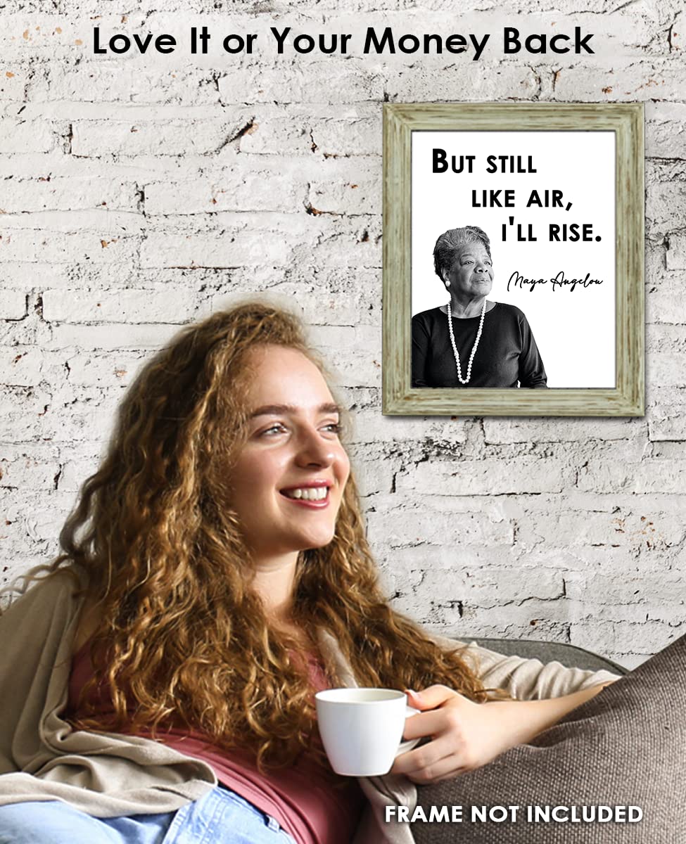 Inspirational Wall Art Poster "But Still Like Air…", Maya Angelou 8x10 White, Motivational Wall Art & Positive Affirmations Wall Decor for Bedroom, Teen Girl, Boy & Office Decor for Men, Women