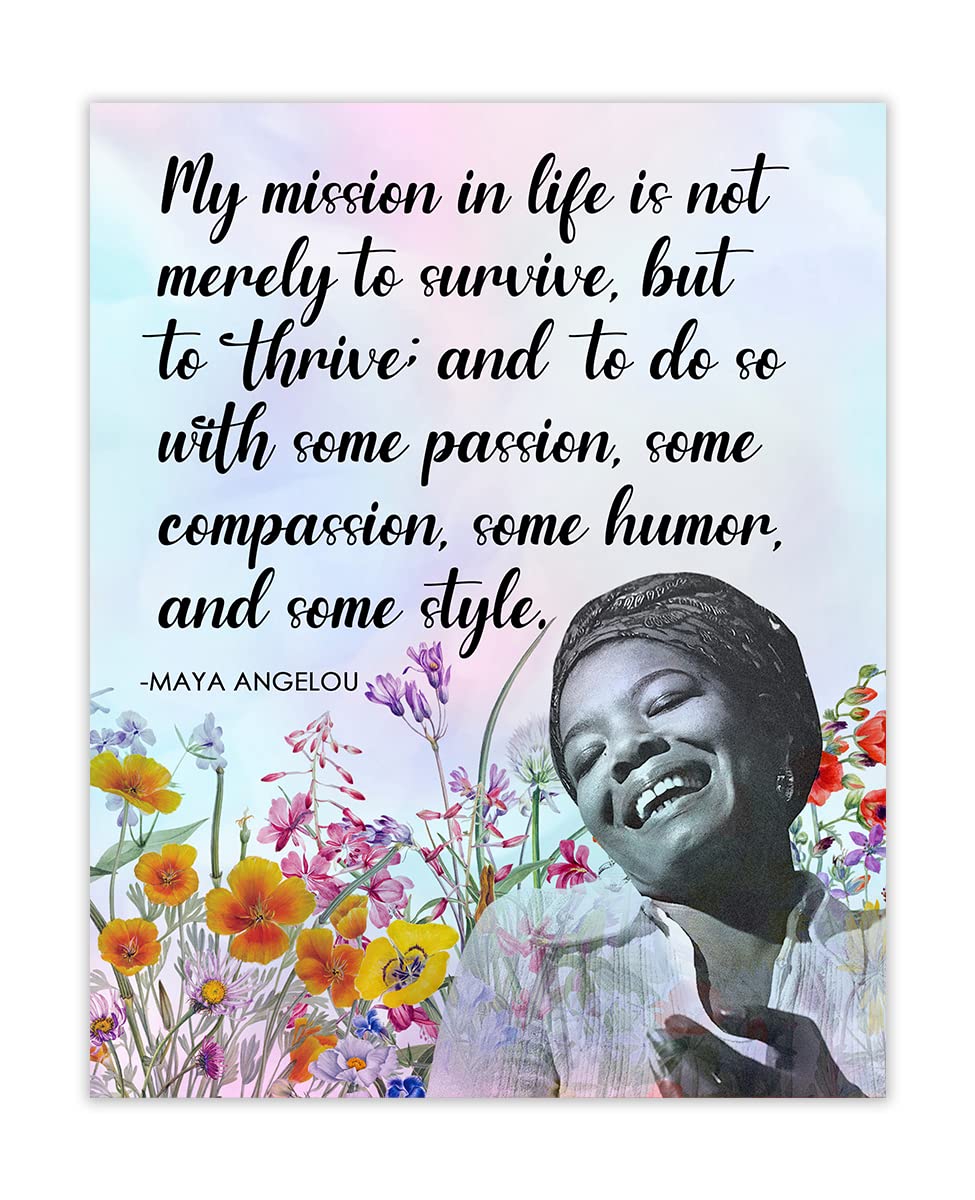 Inspirational Wall Art Poster "My Mission in Life is not Merely…", Maya Angelou 8x10 Motivational Wall Art & Positive Affirmations Wall Decor for Bedroom, Teen Girl, Boy & Office Decor for Men, Women