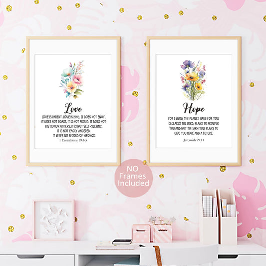 Biblical Inspirational Wall Art Posters, Motivational Bible Verse Printable, Faith Hope Love Peace Wall Art, Set of 4 8x10 In Bible Art, Scripture Wall Art, Christian Wall Decor, Bedroom Psalm Prints