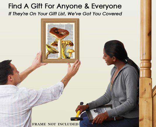 Vintage Mushroom Botanical Farmhouse Wall Art Poster Print, 8x10 Boho Flower Decoration Prints, Nature Pictures, Aesthetic Floral Posters for Any Room, Bedroom, Bathroom, Kitchen & Office Decor