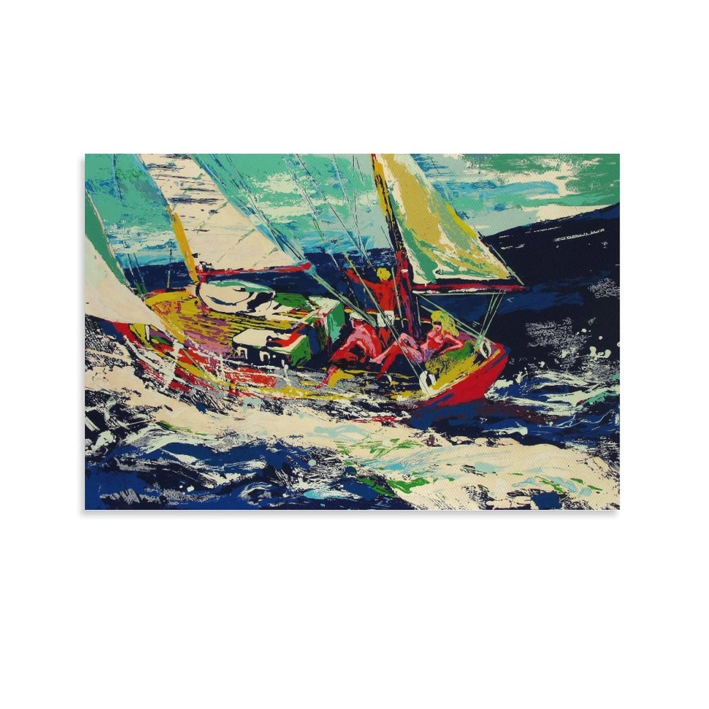 LeRoy Neiman, North Seas Sailingposters for Girls Room Wall Art for Bathroom Bedroom Decor Colorful Oil Painting Print on Canvas Picture Poster Wall Art Decoration Stretched And Framed Painting 16x24i