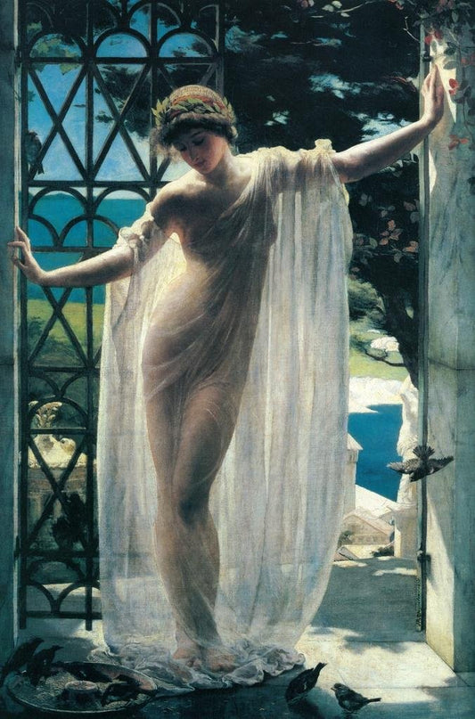 John Reinhard Weguelin Lesbia Poster 1878 Neo Classical Oil On Painting Women In Sheer Fabric Thick Paper Sign Print Picture 8x12
