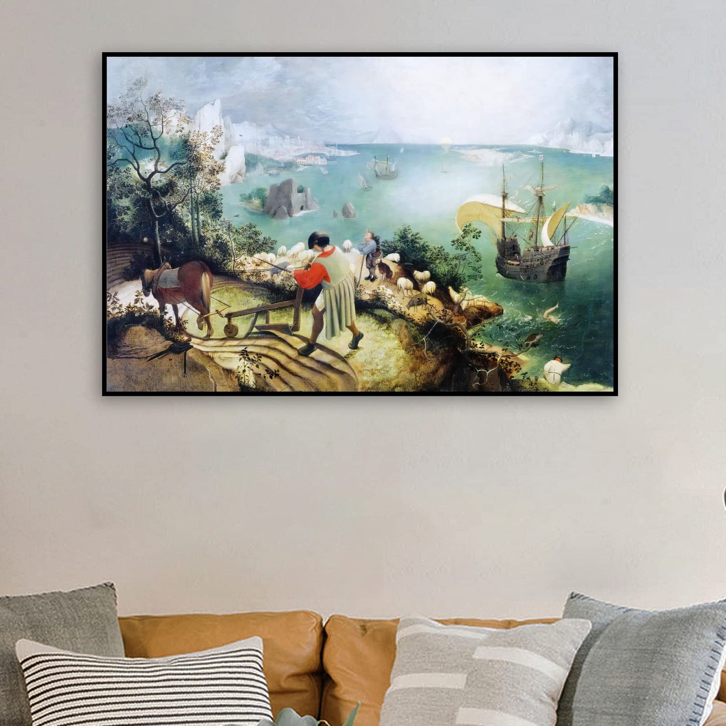 ZZPT Pieter Brueghel The Elder Prints - Landscape with the Fall of Icarus Poster - Modern Canvas Wall Art Famous Painting Reproduction for Living Room Office Unframed (12x18in/30x45cm)