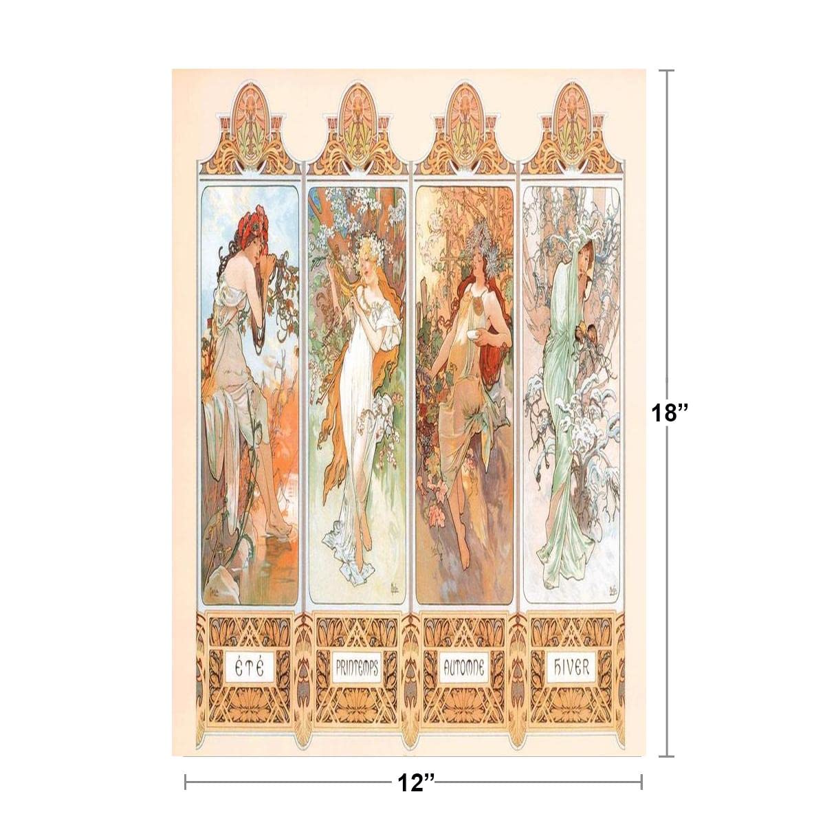 Alphonse Mucha Four Seasons Series Alphonse Mucha Art Nouveau Art Prints Mucha Print Art Nouveau Decor Vintage Advertisements Art Poster Ornamental Design Mucha Cool Wall Decor Art Print Poster 12x18