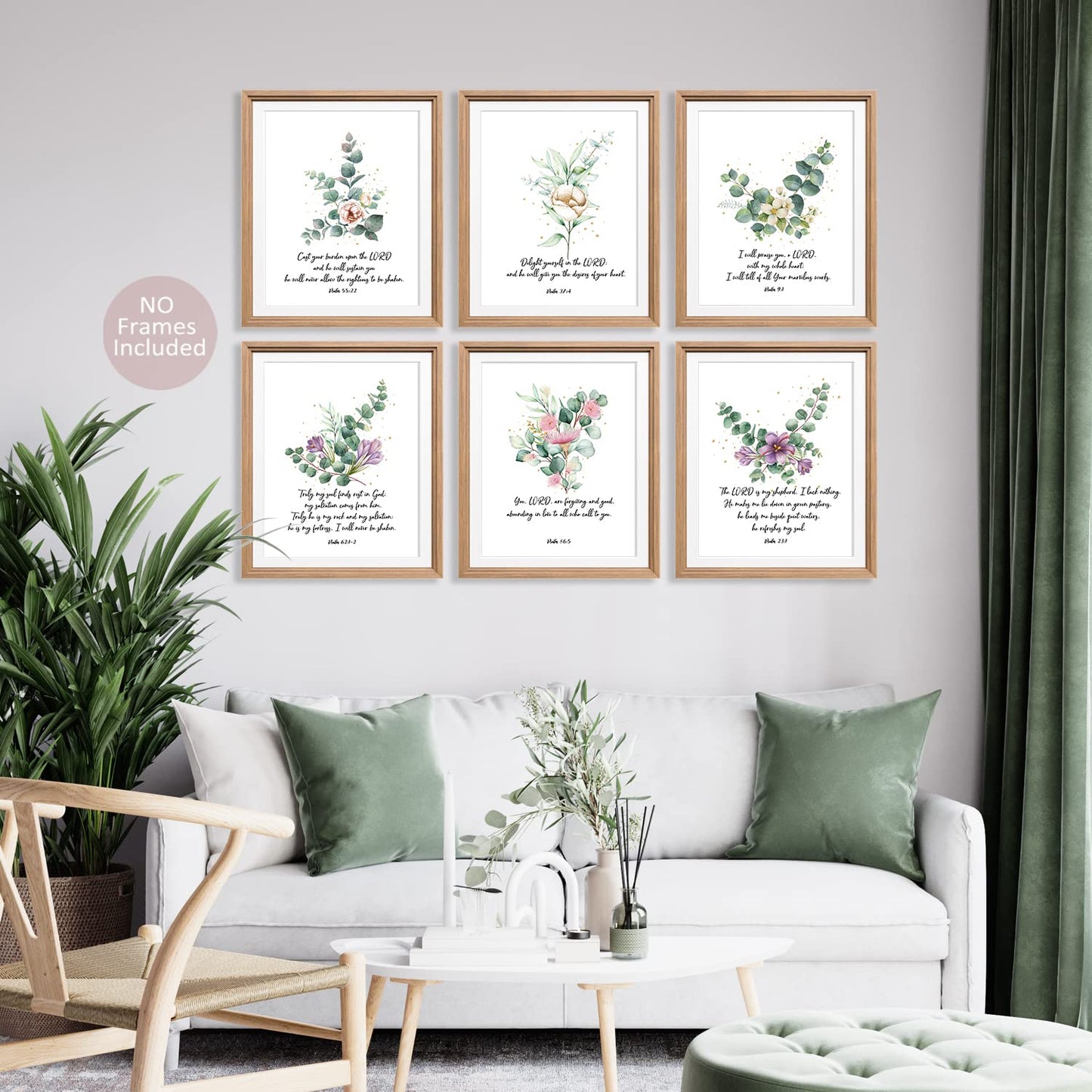 Biblical Inspirational Wall Art, Psalms Scripture Wall Art Christian Posters, Christian Wall Art Set Of 6 (8x10") Unframed, Watercolor Greenery Bible Verse Wall Art Prints, Christian Wall Decor