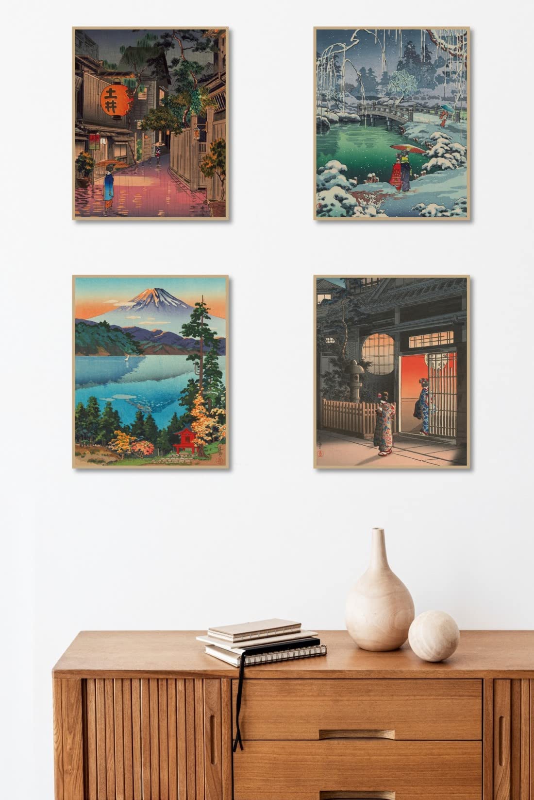 MINI ZOZI Japanese Wall Art Room Decor 8x10 4pcs Traditional Tsuchiya Koitsu Artwork Ukiyoe Paintings Aesthetic Asian Vintage Retro Posters Picture Prints Cool Cute Poster Colorful UNFRAMED Japan