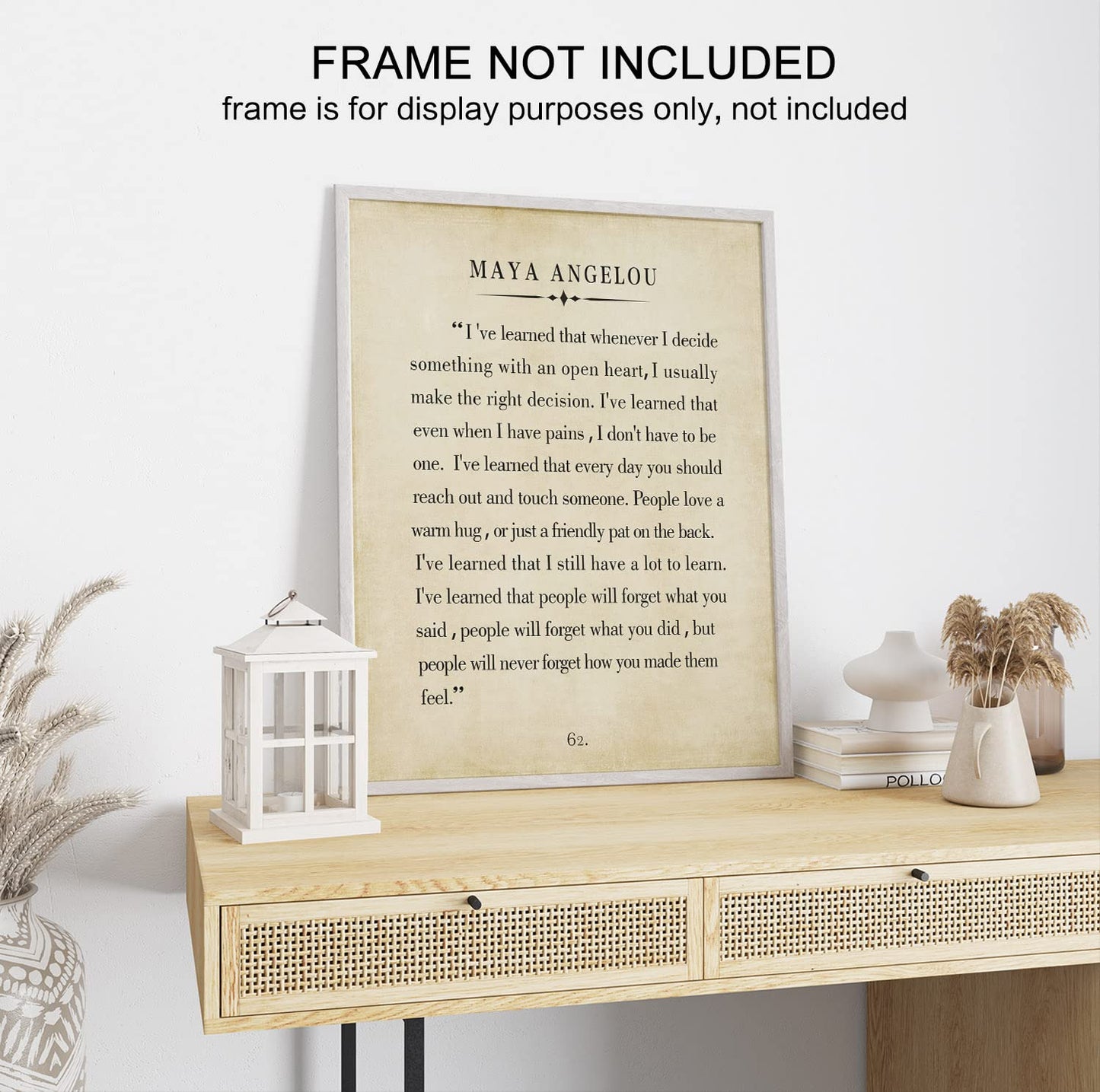 Maya Angelou Quotes Wall Art - Motivational Office Wall Art - 8x10" Book Quotes Wall Decor for Classrooms, Home, Libraries, Vintage Book Posters Quotes Prints
