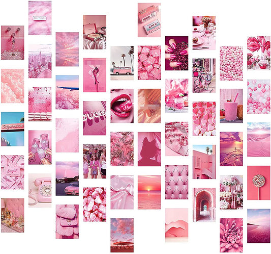 TIANYUAN 50Pcs Pink Aesthetic Picture Wall Collage Kit, Warm Color Room Decor for Bedroom Teen Girls, Art Prints Room, Dorm Photo Display, Posters Aesthetic, 4x6 in