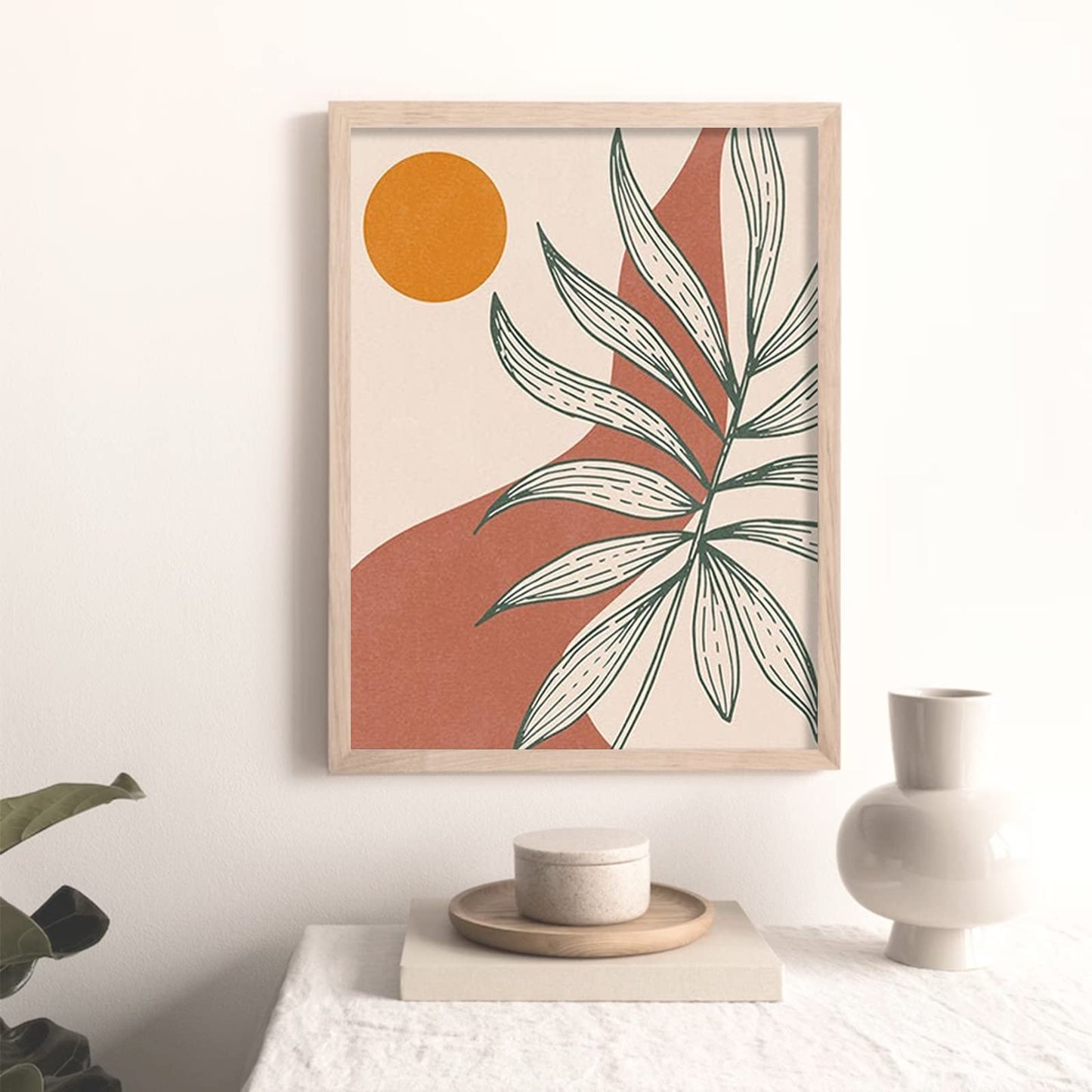 RETRART Boho Bedroom Décor Aesthetic, Wall Art Canvas Prints for Living Room Gallery Room Mid-Century Modern Exhibition Posters Sunrise Palm Leaf 8" X 10" Unframed