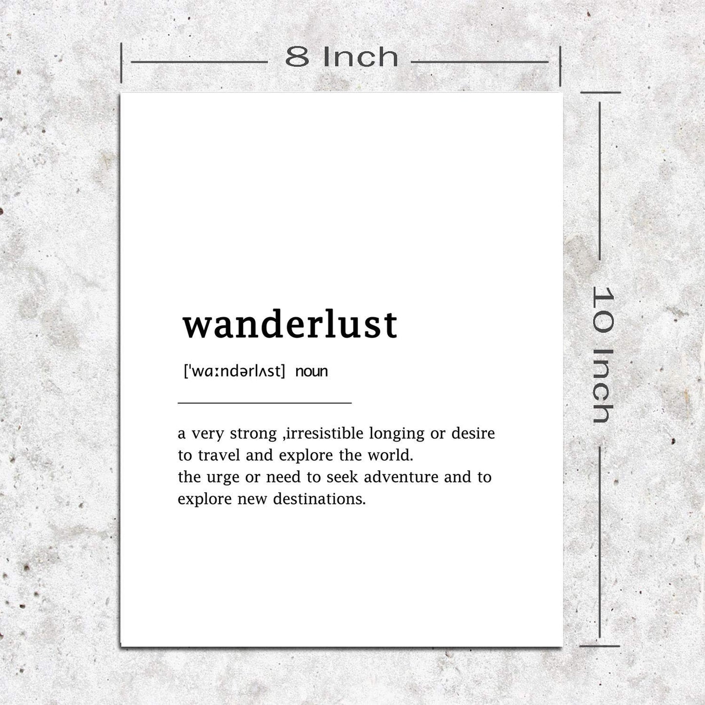 Wanderlust Definition Wall Art Poster Inspirational Typography Home Decor Print Minimalist Motivational Art Poster 8x10inch Unframed