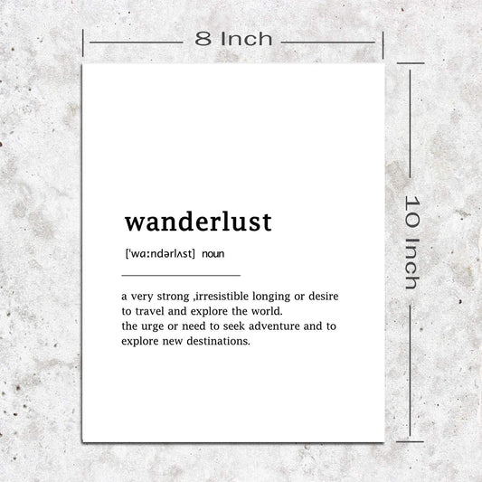 Wanderlust Definition Wall Art Poster Inspirational Typography Home Decor Print Minimalist Motivational Art Poster 8x10inch Unframed