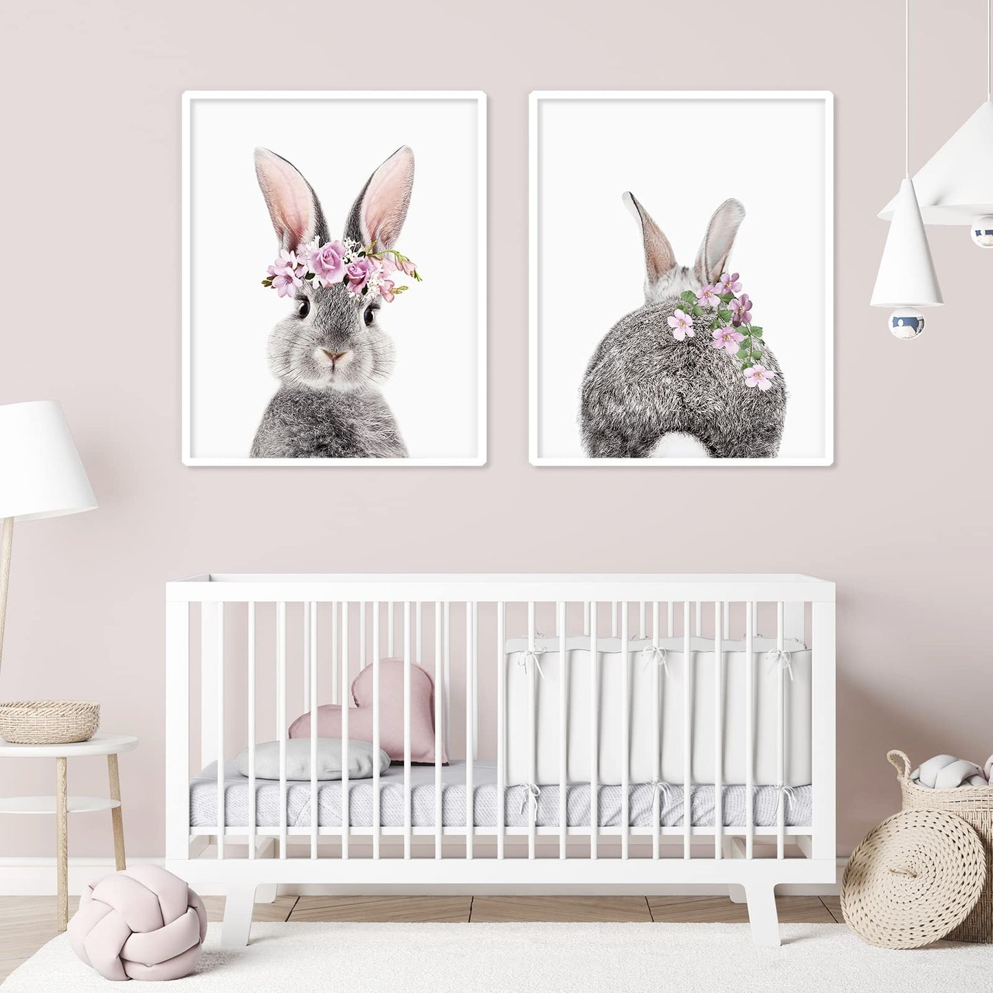 AnyDesign 2Pcs Easter Bunny Wall Art Prints Baby Bunny Rabbit Art Poster Baby Animals Nursery Flower Prints Room Decor Aesthetic for Nursery Wall Kids Bedroom Home Decor (8"x10" UNFRAMED)