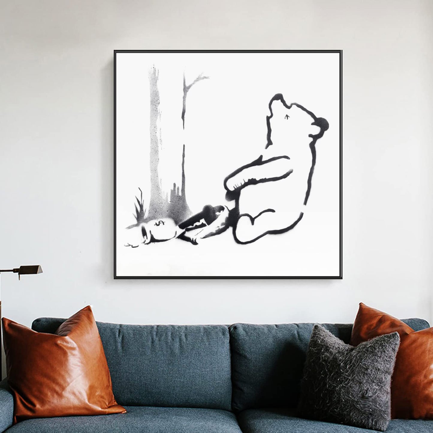 ZZPT Banksy Canvas Wall Art - Bear's Foot Caught In a Clip Print - Cute Bear Poster - Black and White Animal Pictures for Wall Decor Unframed (12x12in/30x30cm)