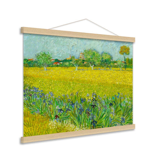 VanSP 8-32inch View of Arles with Irises in The Foreground Wall Art Van Gogh Oil Painting Poster Frame Hanger-Giclee Canvas Prints with Wooden Scroll 26x20in(67x50cm)