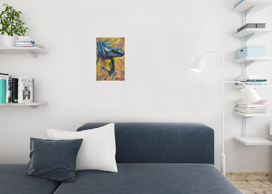 Blue Dart Frog Painting by Stephen Fishwick Art Frog Poster Wood Frog Wall Art Frog Bedroom Decor Frog Artwork For Walls Amphibian Frog Illustration Swamp Cool Wall Decor Art Print Poster 12x18