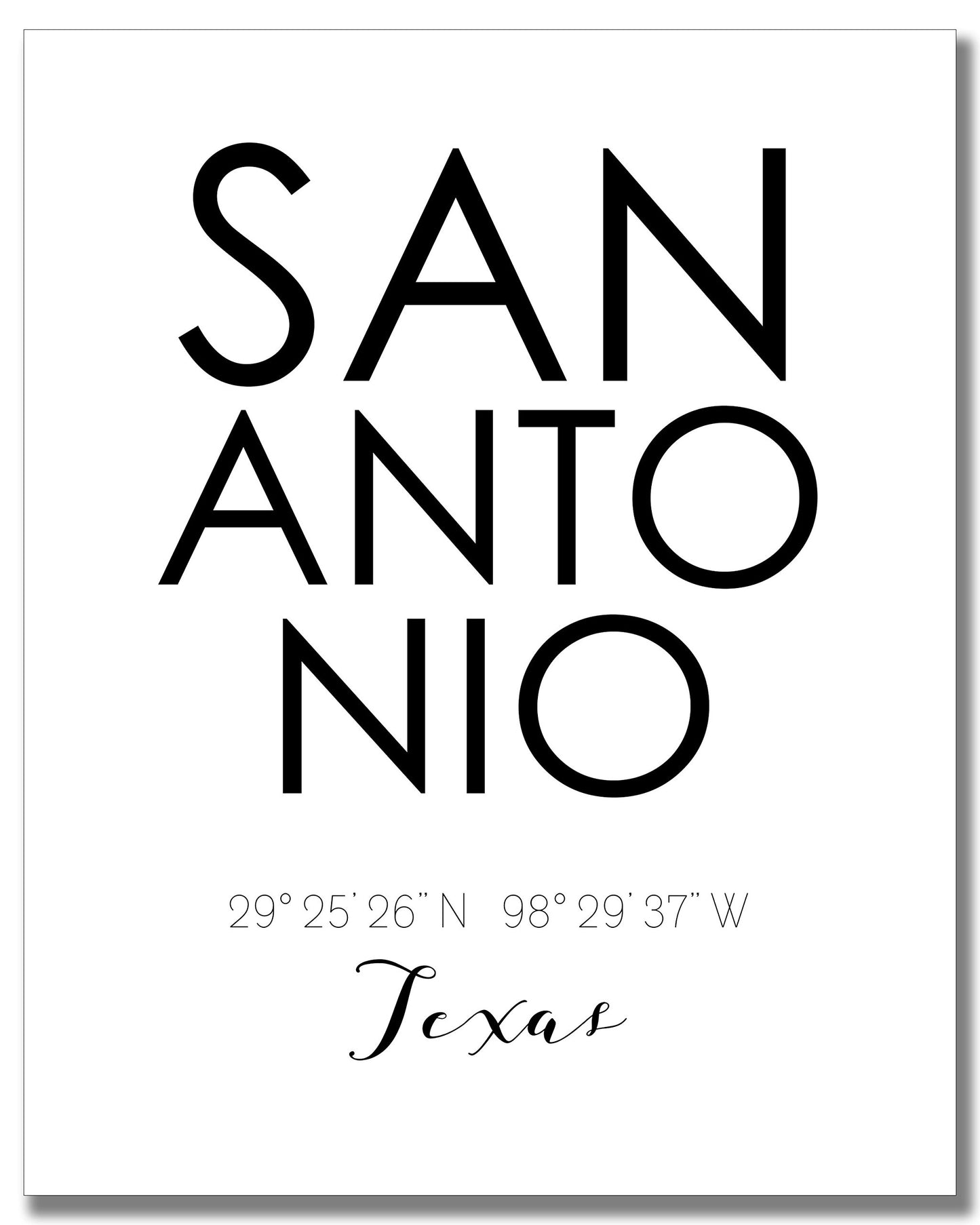 San Antonio City Skyline Wall Décor Prints - Set of 2 (8x10) Art Photos - Typography Minimalist Poster