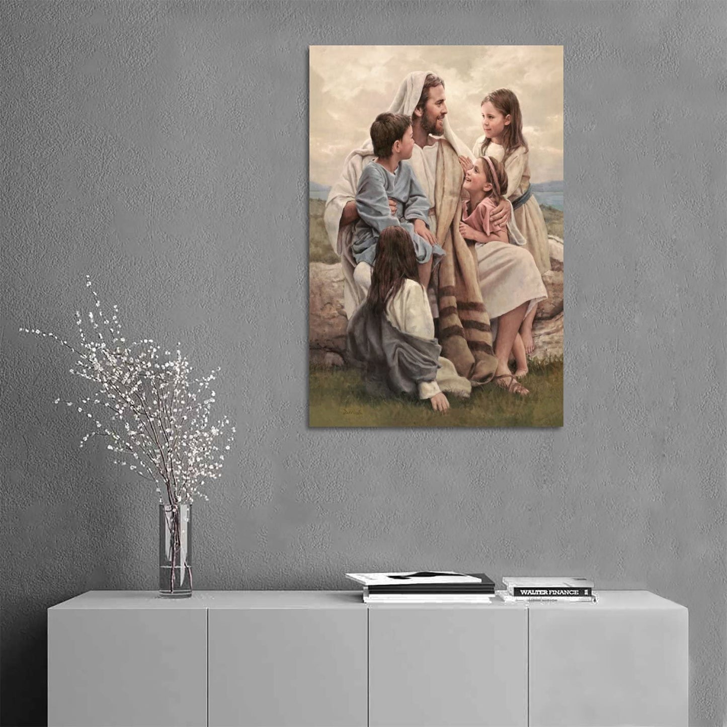 ZTJ Jesus Blesses The Children Canvas Art Poster and Wall Art Picture Print Modern Family Bedroom Decor Posters 08x12inch(20x30cm)