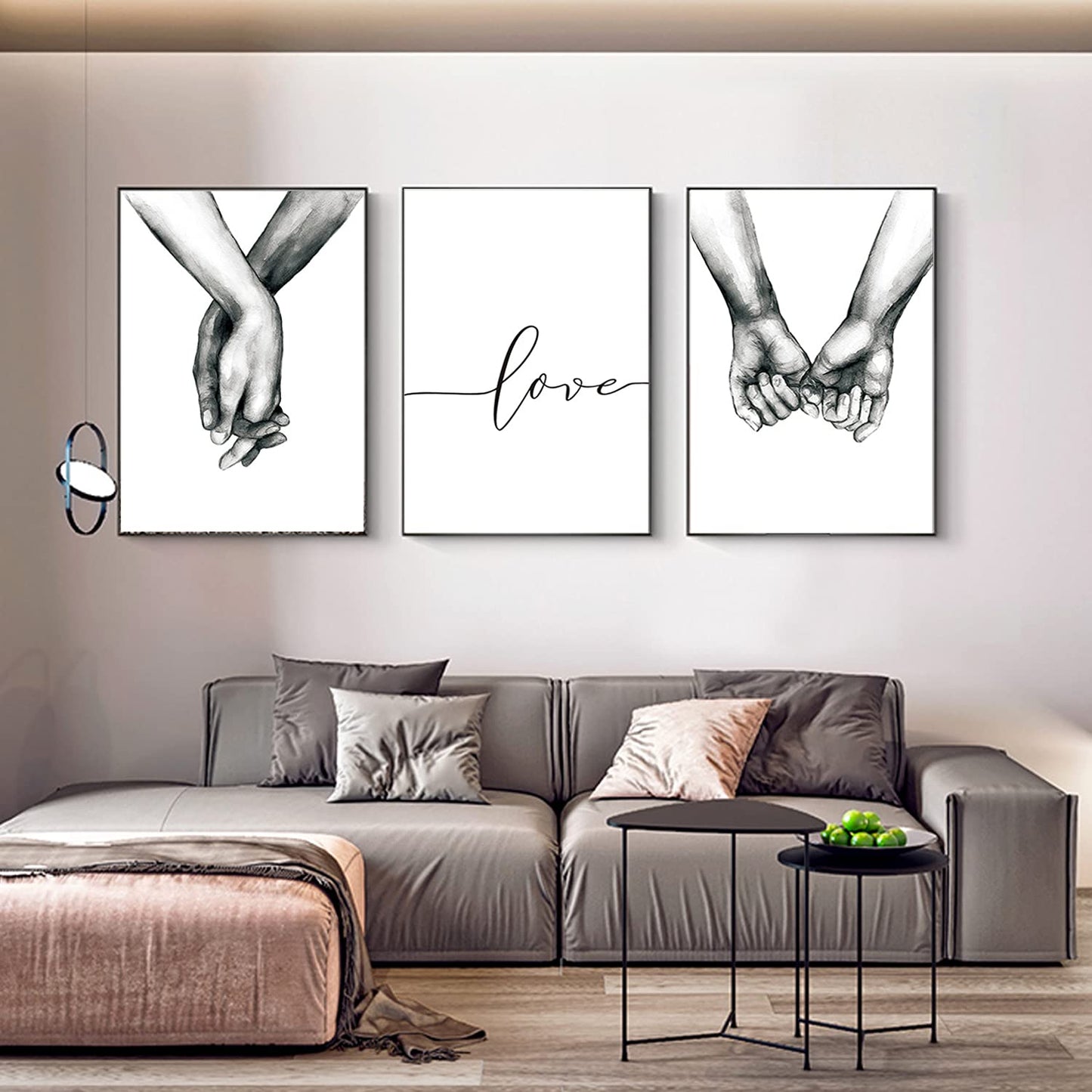 Love and Hand in Hand Wall Art Canvas Print Poster Black and White Sketch Art Line Drawing Decor for Living Room Bedroom (Set of 3 Unframed, 8x10 inches)