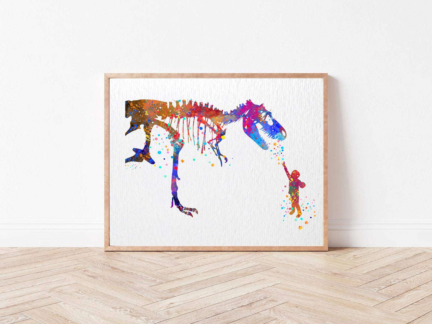Dignovel Studios 8X10 Unframed Boy and T-Rex Dinosaur Brave Curious Peace Tyrannosaurus Rex Friendship Animal Watercolor Art Print Poster Wall Art Nursery Kids Office Home Decor DN578