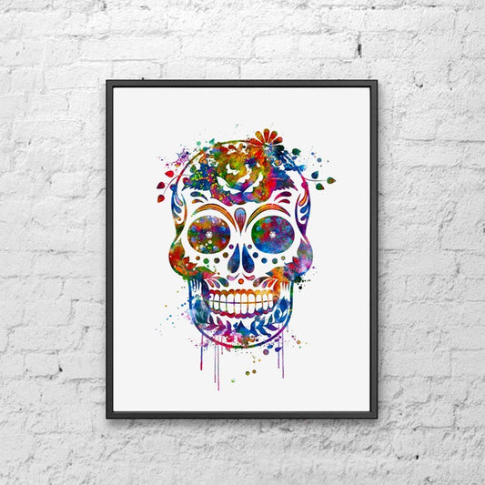 Unique Skull Watercolor Wall Hanging Sugar Skull Wall Decor Skull Art Print Watercolor Skull With Flower Poster Watercolor Painting 8x10 inch Unframed
