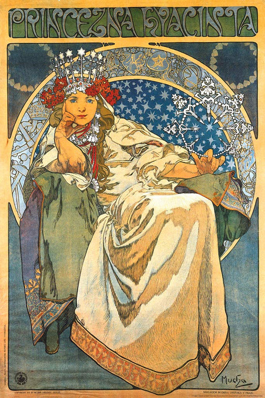 Alphonse Mucha Painting Princess Hyacinth Poster 1911 Bohemian Czech Painter 1900s Art Nouveau Vintage Cool Wall Decor Art Print Poster 12x18