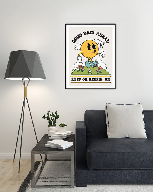 Good Days Ahead Retro Poster Wall Art Print, Cute Room Decor Retro Aesthetic, Positive Quote Art Print, Vintage Nostalgia Poster