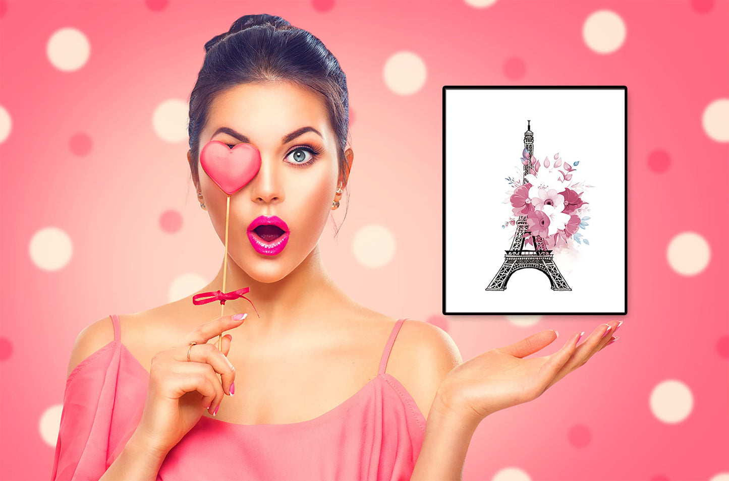 DRBLUEB Pink Flower Perfume Fashion Paris Wall Art Prints Set of 9 High Heels Lipstick Dress Wall Pictures Art Posters Wall Decor for Girls Bedroom Makeup Art Women Room 8''x10'' UNFRAMED, LXM0004-2