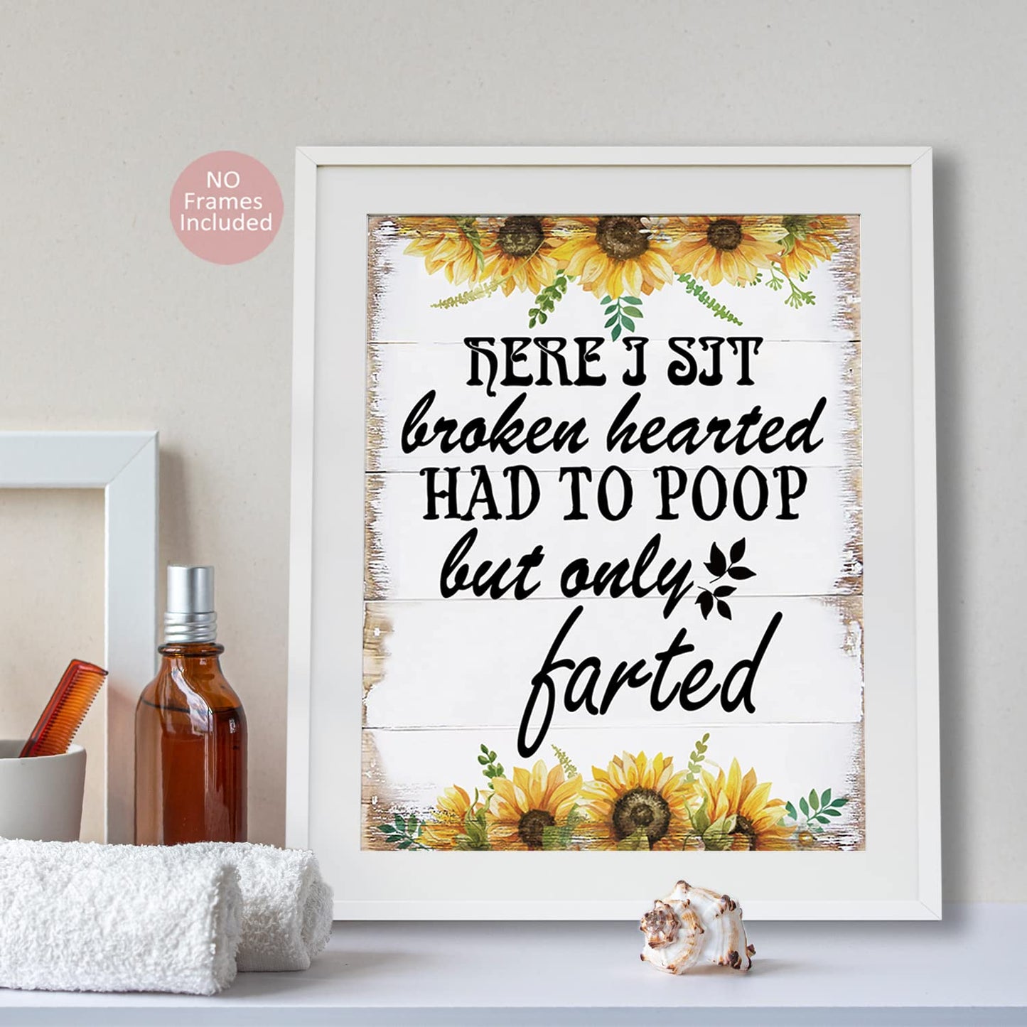 MTL HOE Bathroom Quotes and Sayings Art Prints,Funny Bathroom Rules Wall Decor Poster, Funny Signs for Bathroom, Sunflower Funny Bathroom Wall Art Decor, Set of 4, 8 X 10 in UNFRAMED