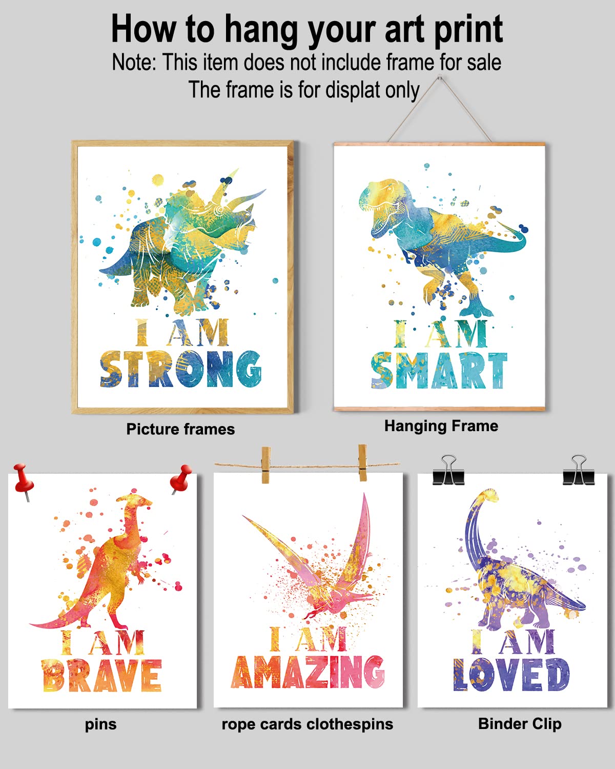 Dinosaur Room Wall Decor Dinosaur Poster For Boys, Nursery Dinosaurs Wall Art Decor Positive Affirmations Art Prints For Kids Boys, Bedroom, Playroom, Nursery, Room Decoration（6 Pcs,8 X 10 In）