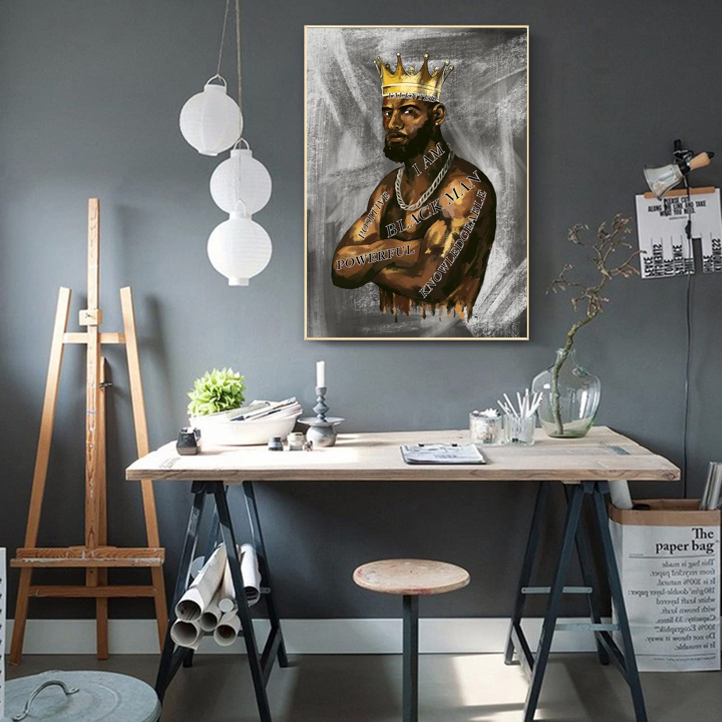 Black Man Poster Wall Art African American Man Portrait Room Decor Black King Inspirational Poster Canvas Prints 16X24 inch