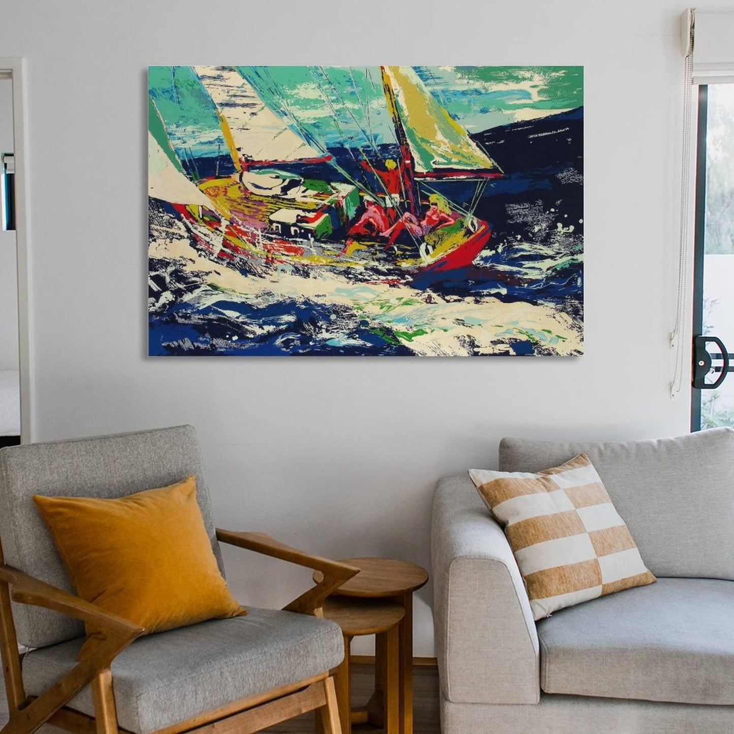 LeRoy Neiman, North Seas Sailingposters for Girls Room Wall Art for Bathroom Bedroom Decor Colorful Oil Painting Print on Canvas Picture Poster Wall Art Decoration Stretched And Framed Painting 16x24i