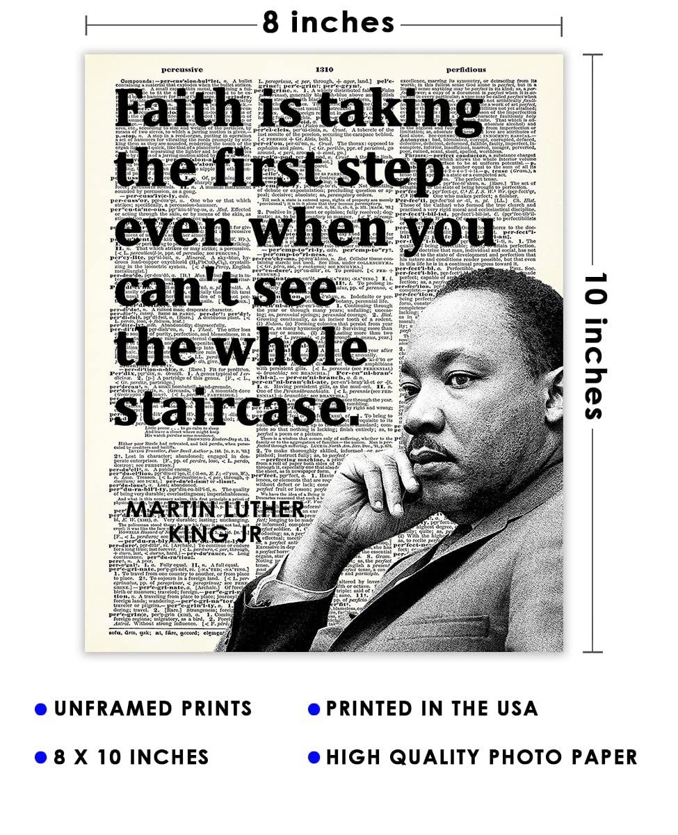 Inspirational Martin Luther King Poster "Faith… First Step" 8x10 Motivational Wall Art & Positive Affirmations Wall Decor for Bedroom Teen Girl Boy - MLK Quotes Decor & Office Decor for Men, Women