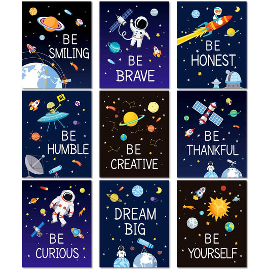 Zonon 9 Pieces Space Wall Prints Unframed Space Inspirational Posters 8 x 10 Inch Planet Motivational Quote Pictures for Playroom Bedroom Classroom Decor College Dorm