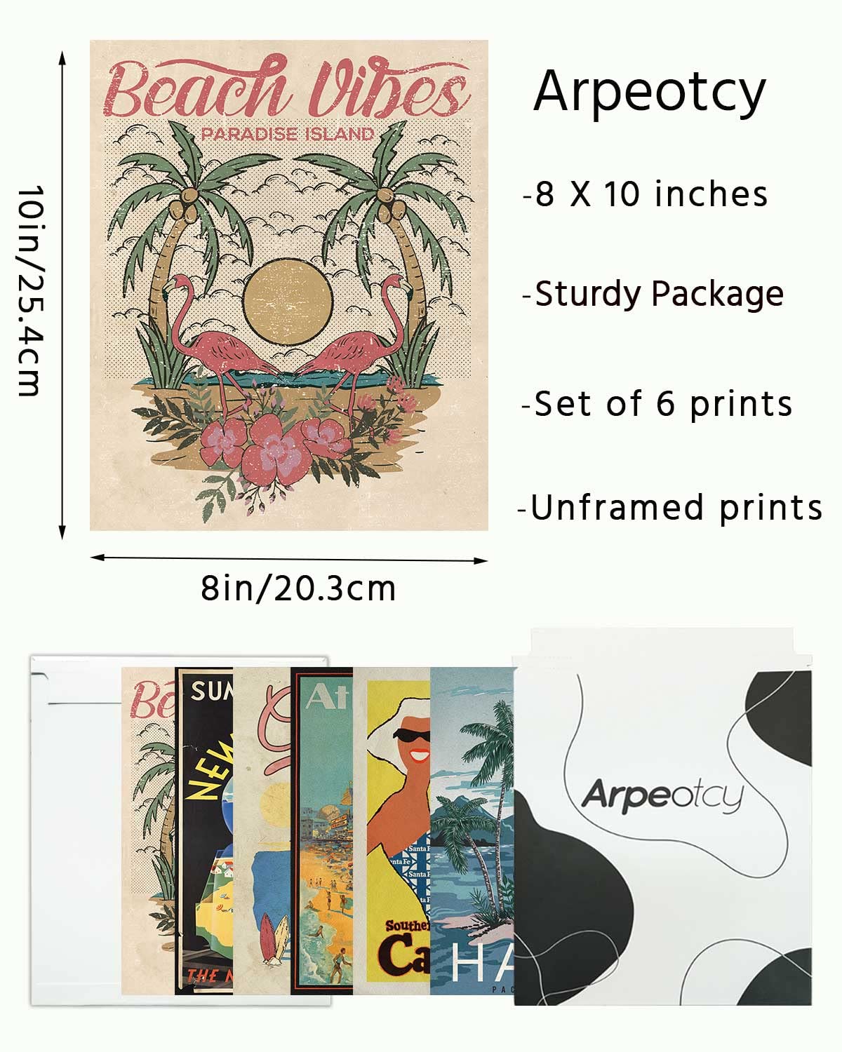 ARPEOTCY Beachy Room Decor Aesthetic, Coconut Girl Aesthetic Wall Art Prints, Hawaii Surfboard Wall Decor, Posters for Teen Girls Bedroom Aesthetic, Set of 6, 8x10in, Unframed