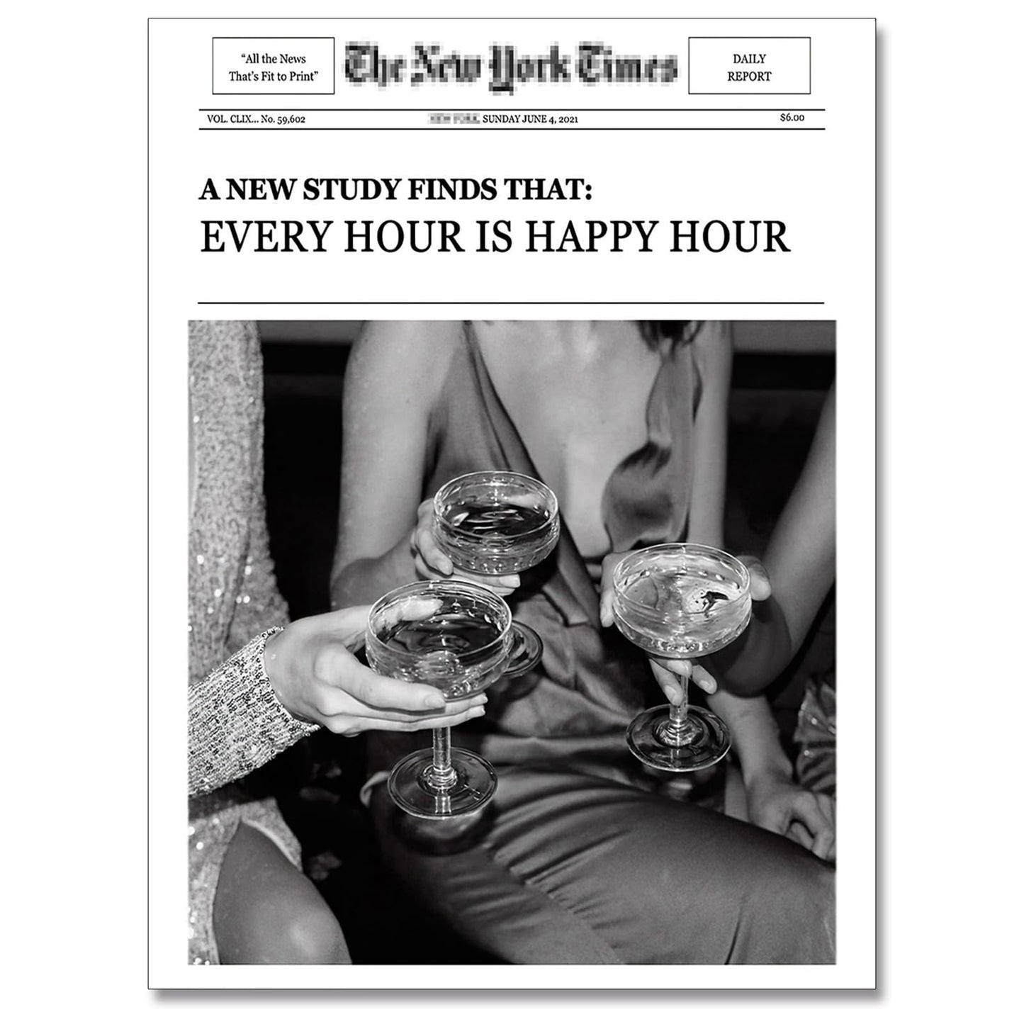 Trendy Wall Art Aesthetic Preppy Poster Print Champagne Funny Black and White New York News Canvas Wall Art Humor Quotes Retro Music Wall Decor for Living Room Bar Cart 12x16in Unframed