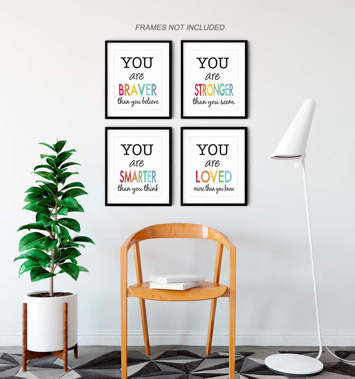 XWELLDAN Motivational Quotes Wall Art Colorful Prints, Inspirational Poster for Home Office Bedroom Classroom Decor, 8 x 10 Inch Set of 4 Prints, No Frame