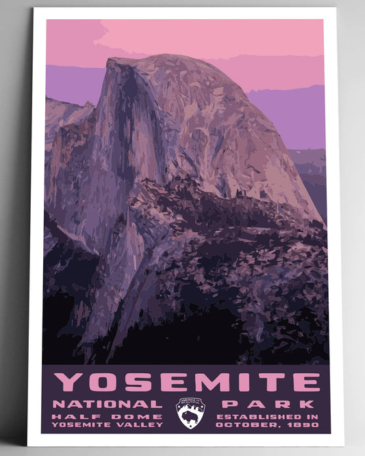 Yosemite National Park Vintage-Style Travel Poster - 8x10-12x18-18x24-24x36 / 4x6 Postcard WPA Style Art Print California USA Half Dome Yosemite Valley (8x10 Inch Poster)