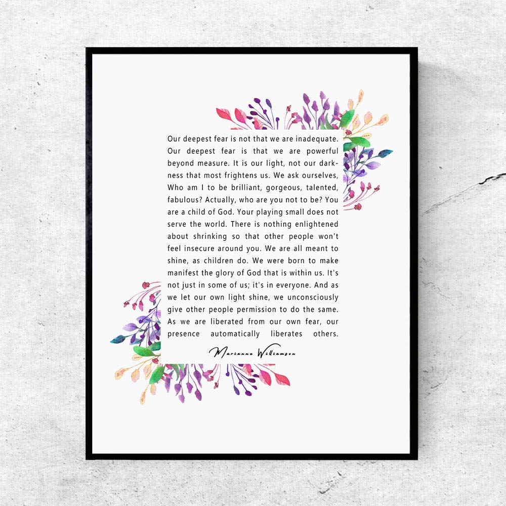 ZLKAPT Marianne Williamson Deepest Fear Quote Wall Art Print - Perfect for Office and Home Decor Inspirational and Motivational Quote Wall Art Poster 8x10 InchesNo Frame